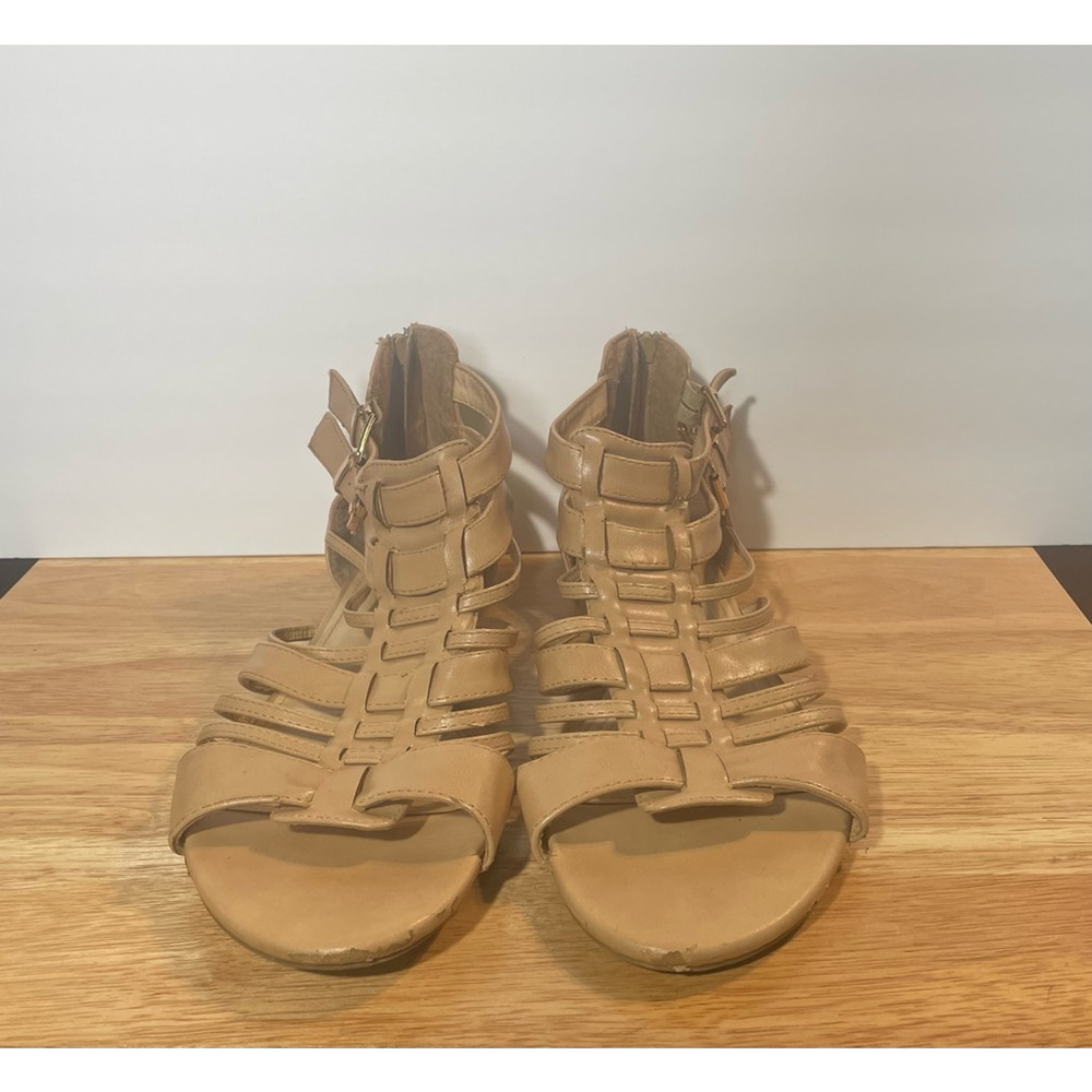 Dbdk Womens Gladiator Sandals Brown Flat Heel Zipper Cut Out US 10